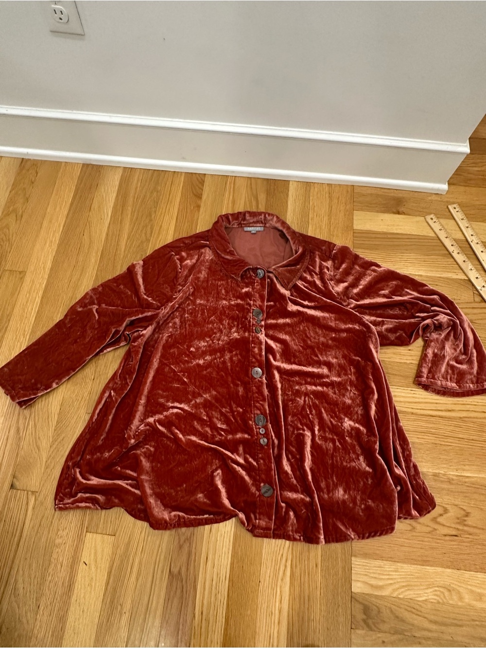 Habitat Velvet Button-Front Women's Top in Rustic Red bohemian coastal grandma